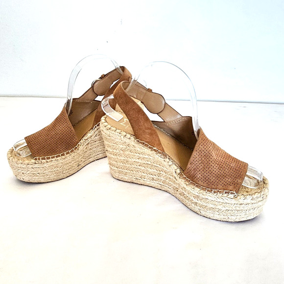 MARC FISHER SIZE 9M Suede Brown Open Toe Espadrille Wedge Sandals Mlandela Strap - Picture 5 of 16